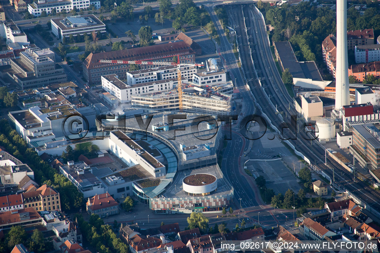 Aerial view of Power plants and exhaust towers of coal thermal power station in Erlangen in the state Bavaria