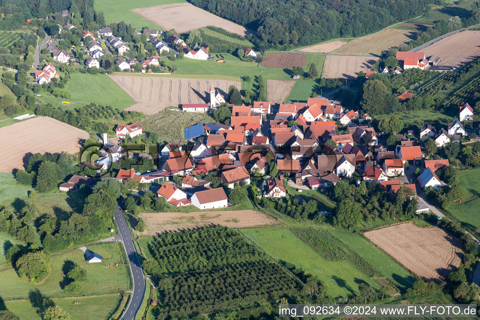 Aerial view of District Oberehrenbach in Leutenbach in the state Bavaria, Germany