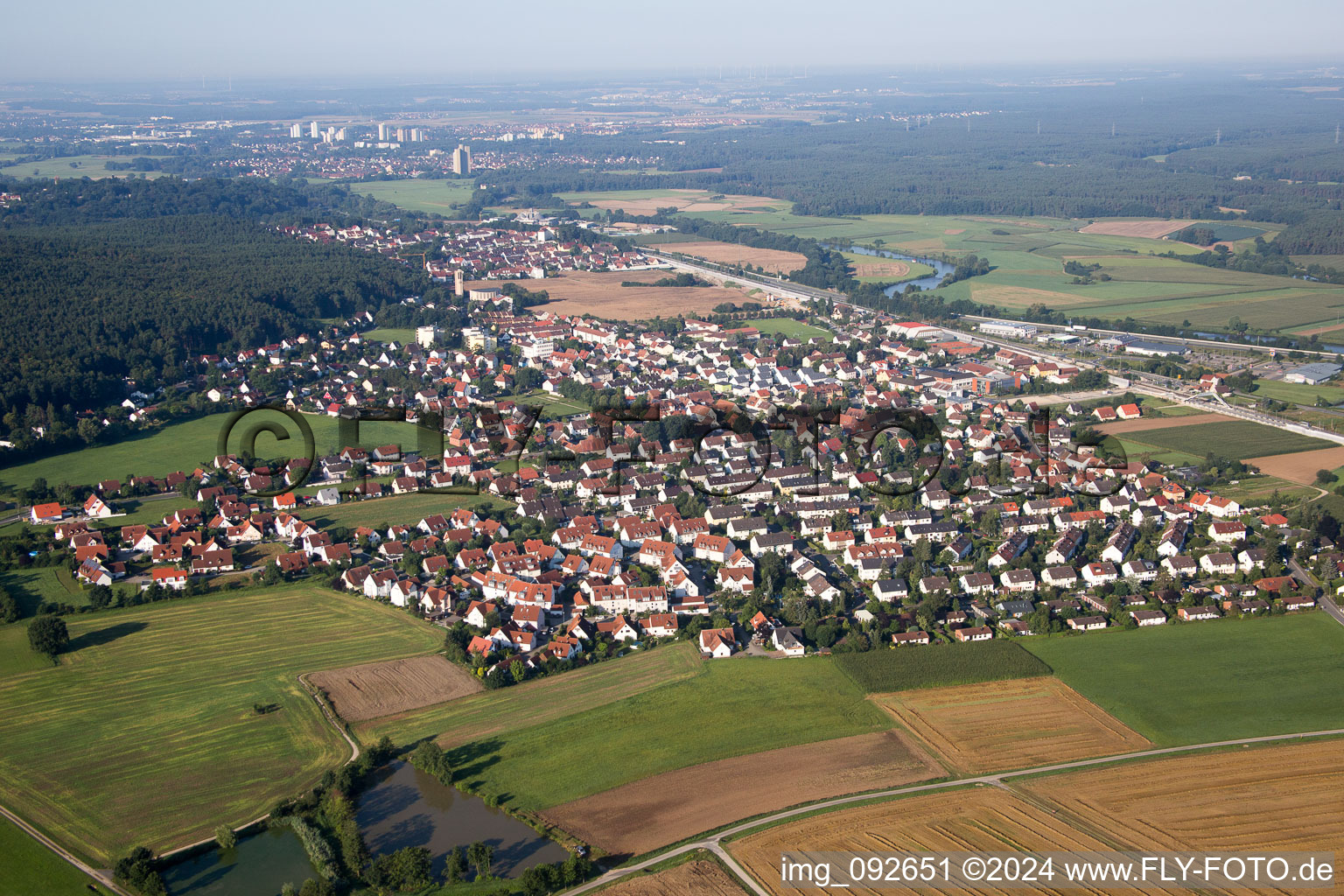 Aerial view of Bubenreuth in the state Bavaria, Germany