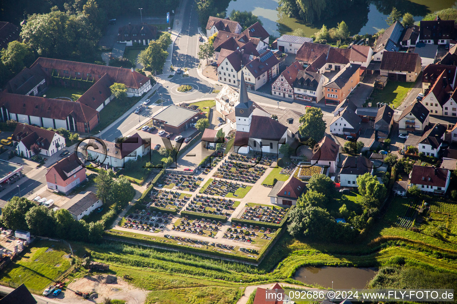 Church building and gravwyard of the evangelic-lutheric Church of Weisendorf-Rezelsdorf in Weisendorf in the state Bavaria, Germany