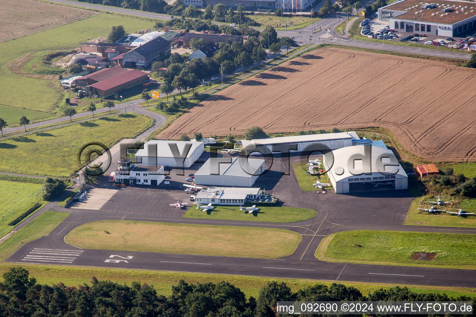 Runway with tarmac terrain of airfield Herzogenaurach in Herzogenaurach in the state Bavaria, Germany