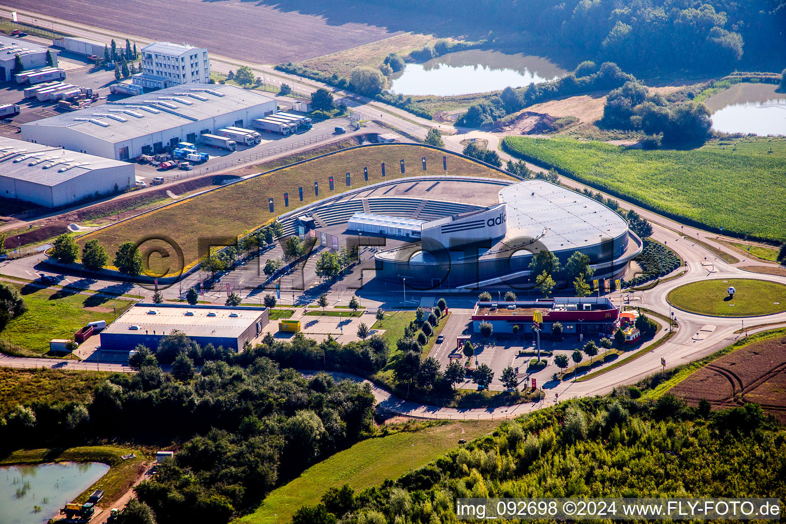 Aerial view of Administrative building and office complex of adidas in Herzogenaurach in the state Bavaria, Germany