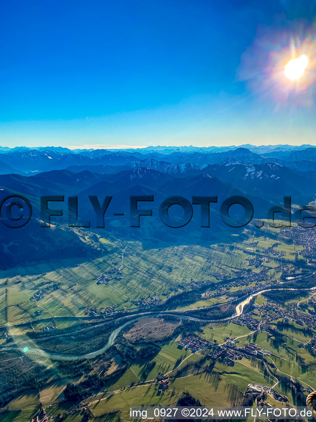 Gaissach from the northwest in the district Rain in Gaißach in the state Bavaria, Germany