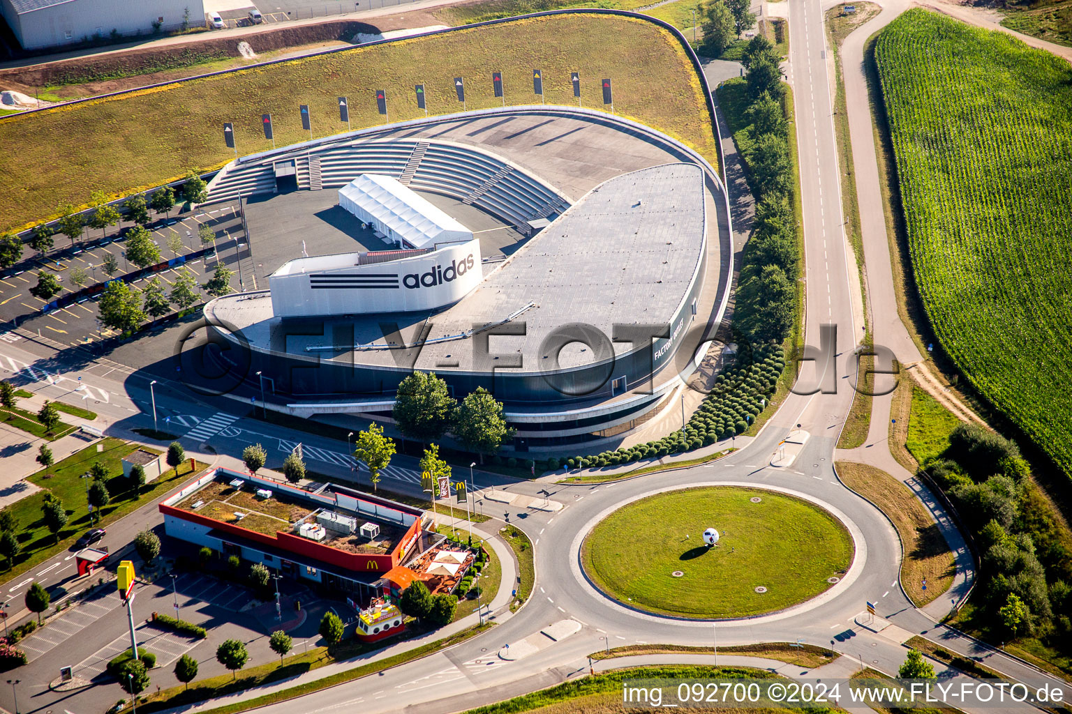 Aerial photograpy of Administrative building and office complex of adidas in Herzogenaurach in the state Bavaria, Germany