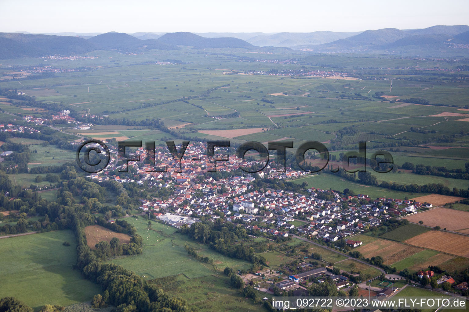 District Billigheim in Billigheim-Ingenheim in the state Rhineland-Palatinate, Germany viewn from the air