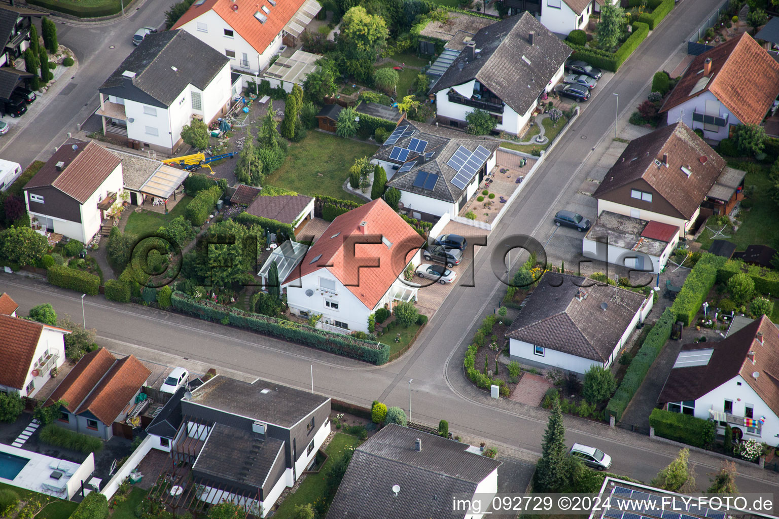 Aerial view of Maxburgstr in the district Billigheim in Billigheim-Ingenheim in the state Rhineland-Palatinate, Germany