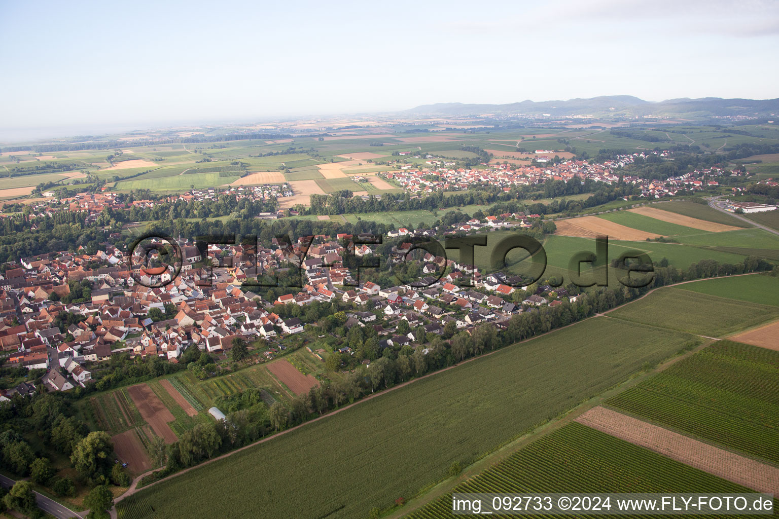 Oblique view of Maxburgstr in the district Billigheim in Billigheim-Ingenheim in the state Rhineland-Palatinate, Germany