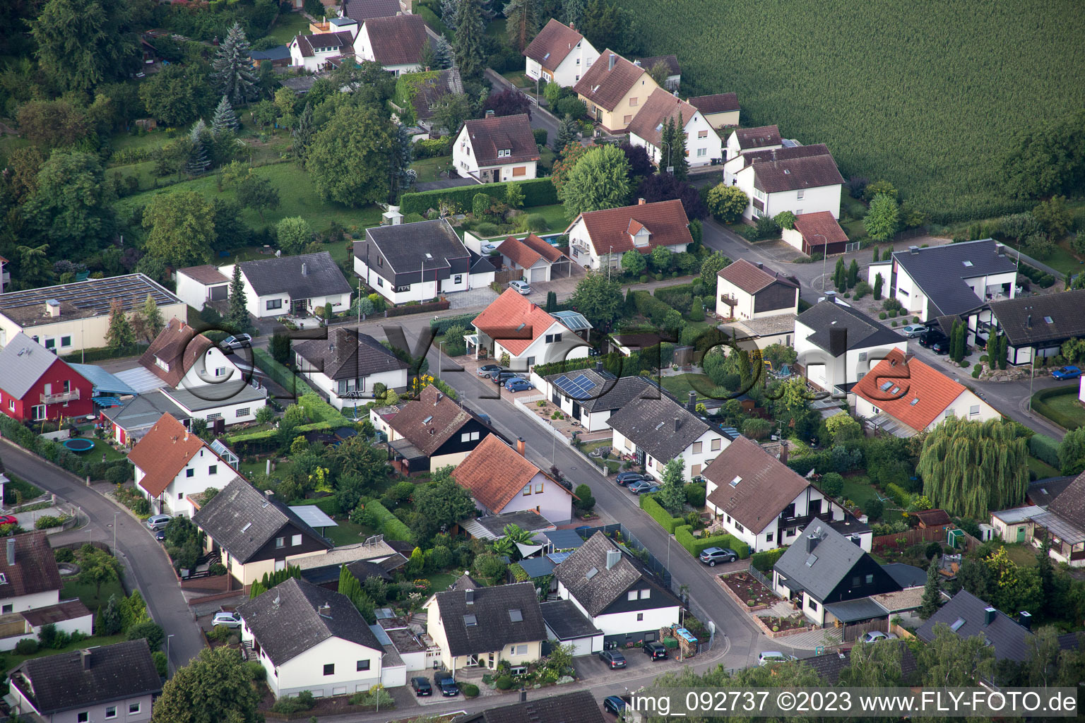 Maxburgstr in the district Billigheim in Billigheim-Ingenheim in the state Rhineland-Palatinate, Germany out of the air