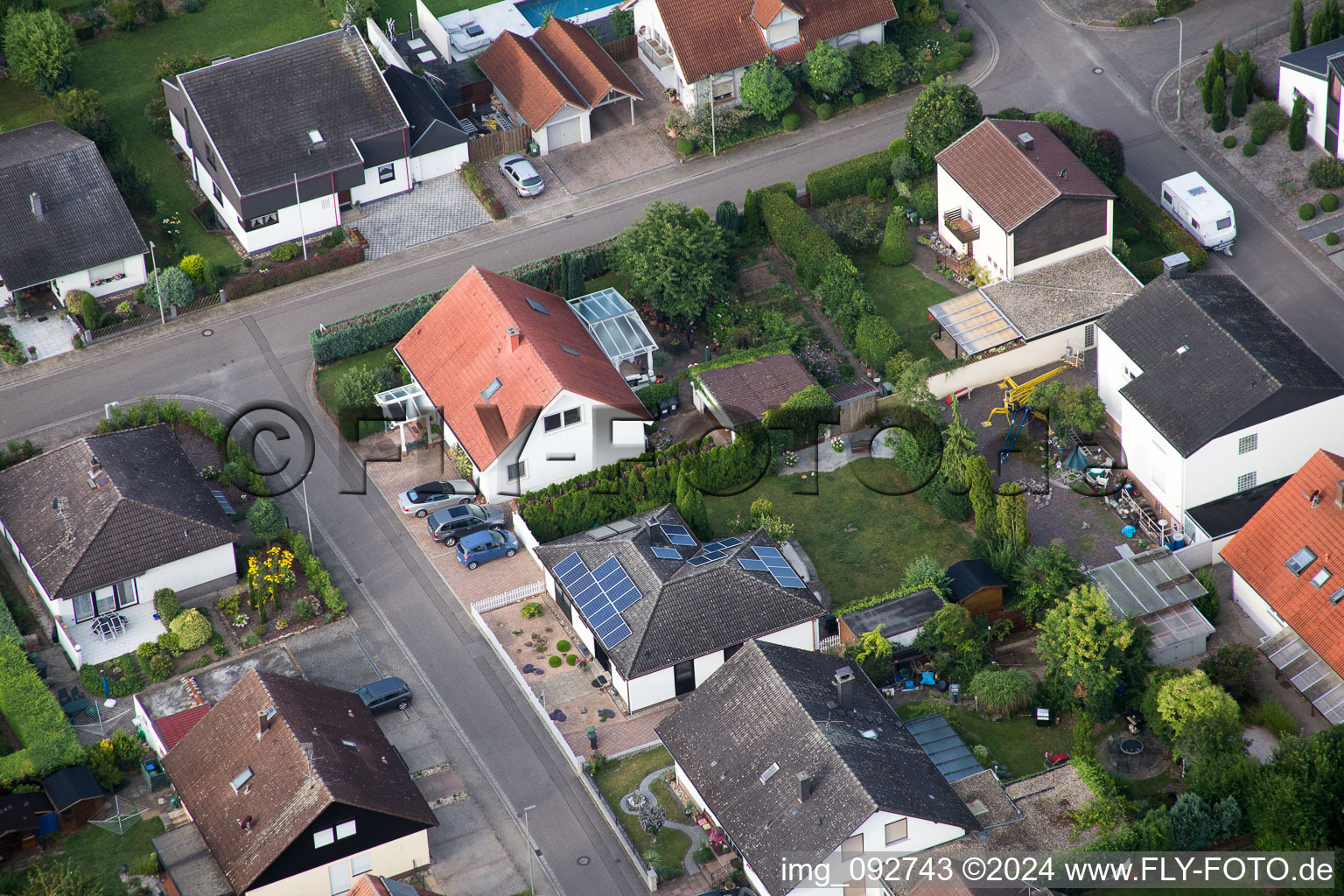 Maxburgstr in the district Billigheim in Billigheim-Ingenheim in the state Rhineland-Palatinate, Germany from the plane