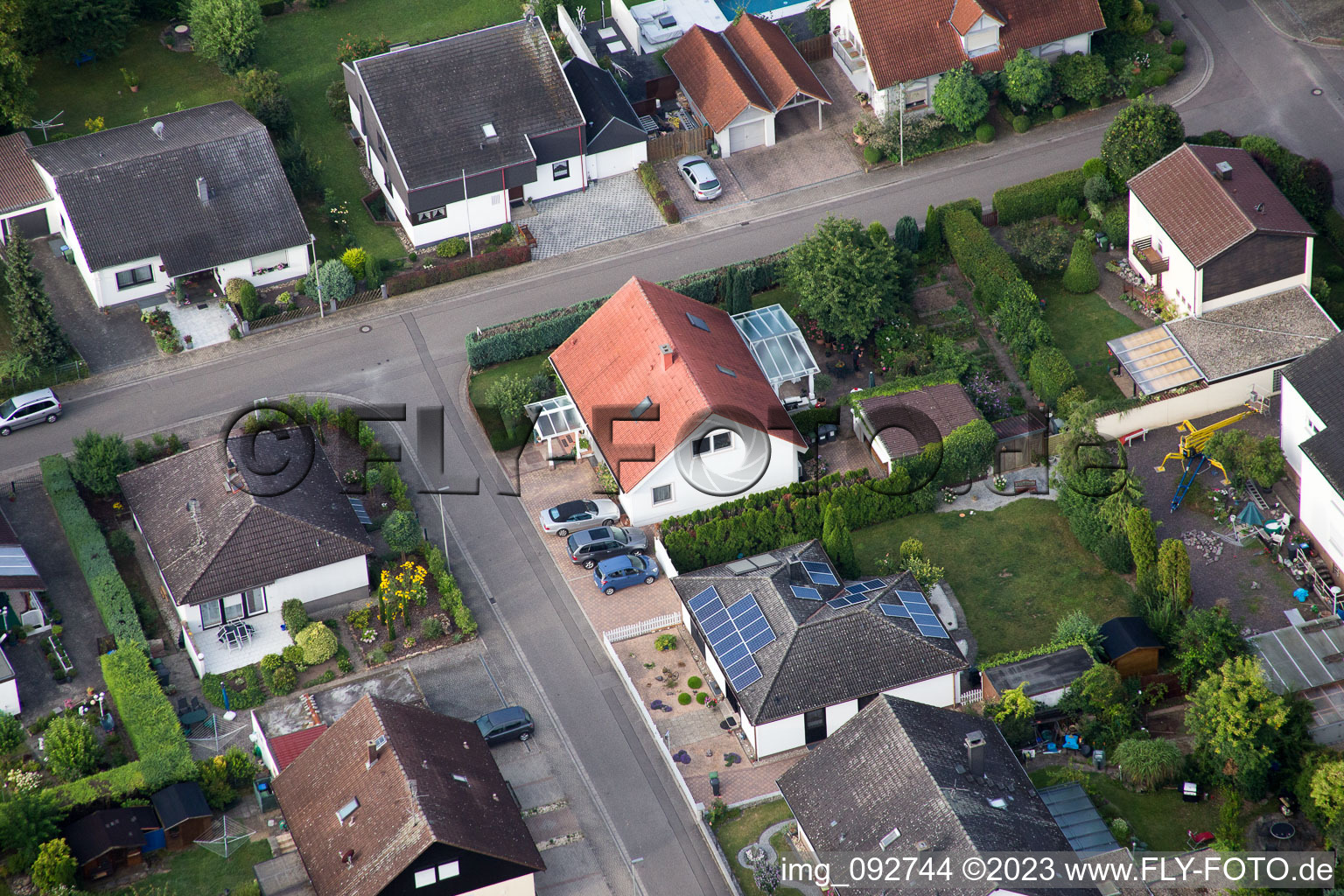 Bird's eye view of Maxburgstr in the district Billigheim in Billigheim-Ingenheim in the state Rhineland-Palatinate, Germany