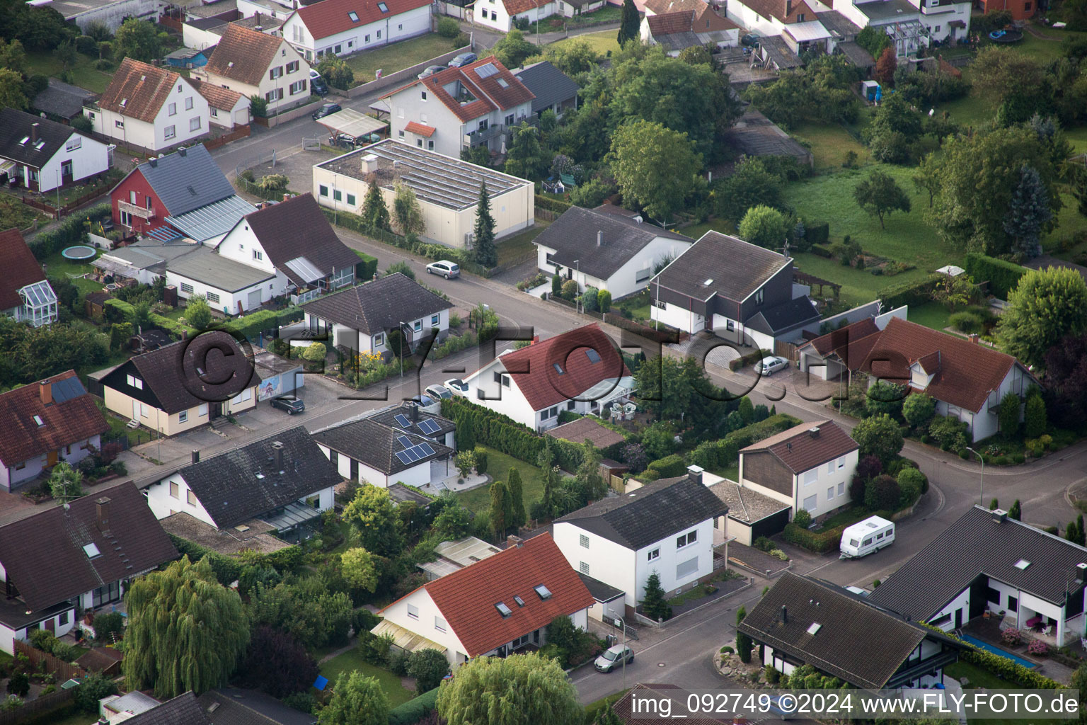 Maxburgstr in the district Billigheim in Billigheim-Ingenheim in the state Rhineland-Palatinate, Germany viewn from the air