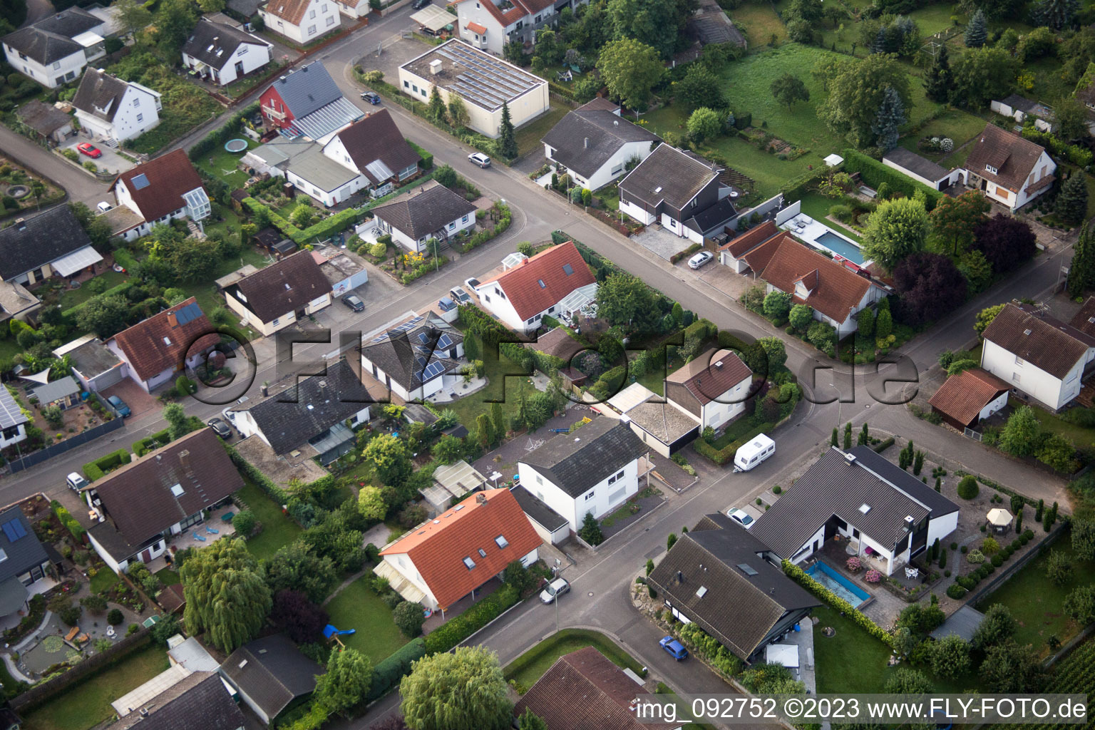 Drone image of Maxburgstr in the district Billigheim in Billigheim-Ingenheim in the state Rhineland-Palatinate, Germany