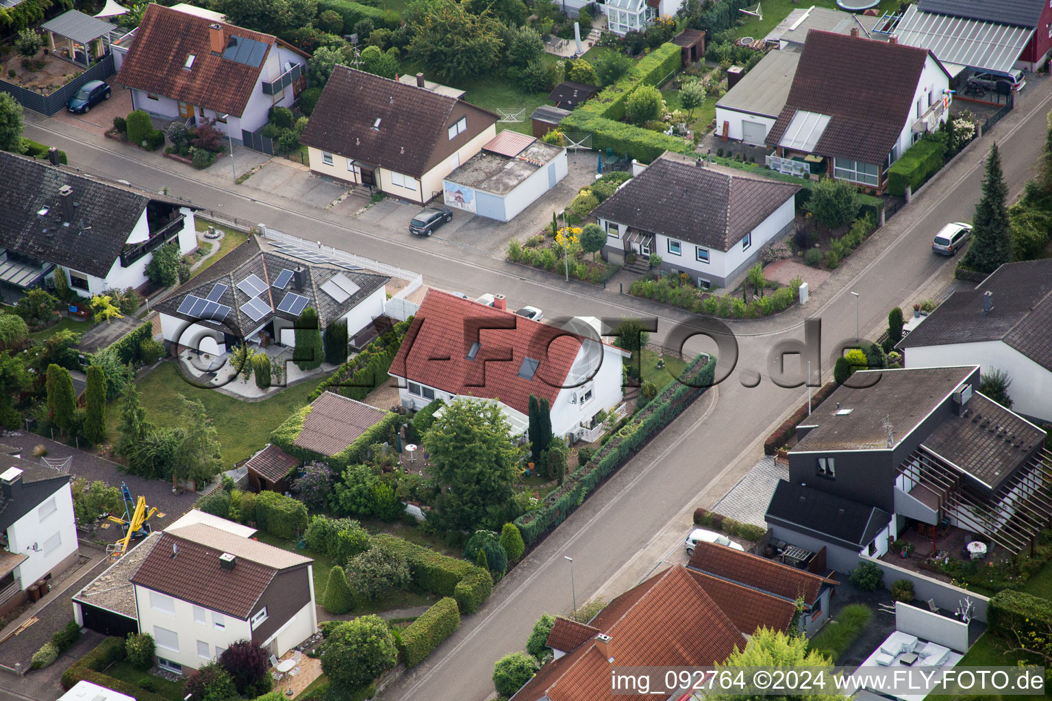 Maxburgstr in the district Billigheim in Billigheim-Ingenheim in the state Rhineland-Palatinate, Germany from a drone