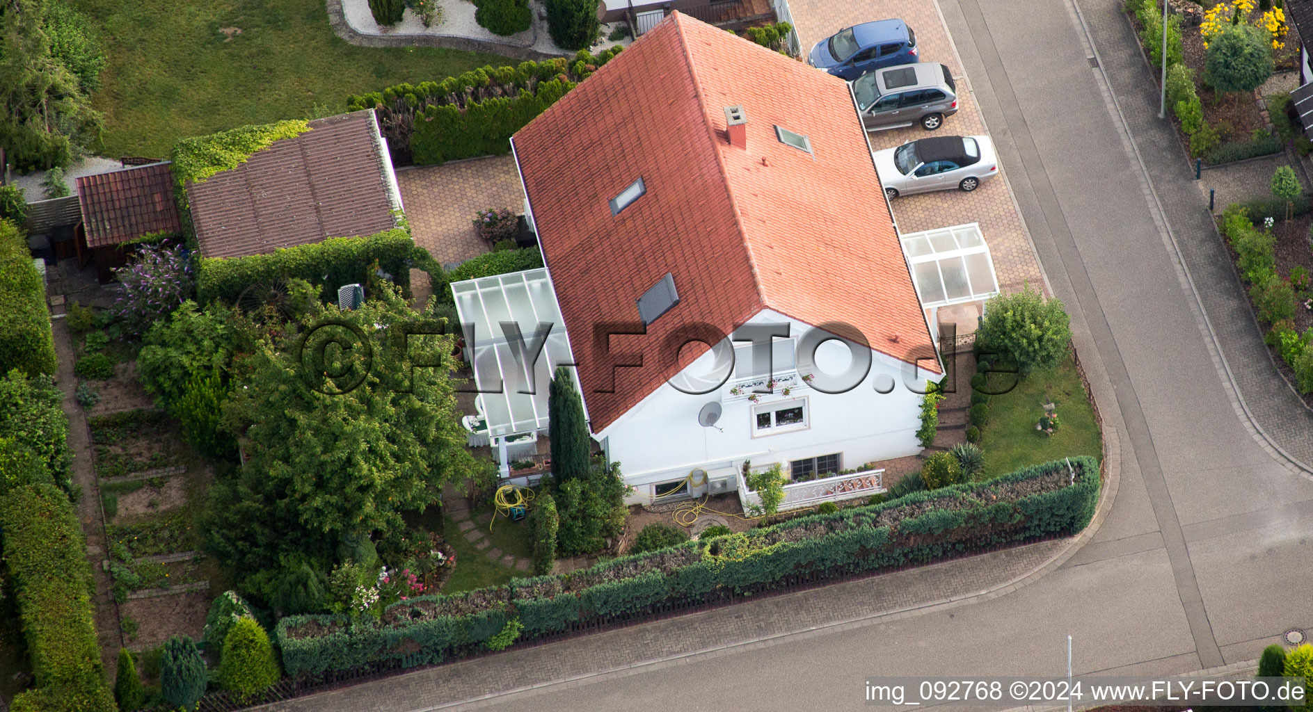 Aerial view of Maxburgstr in the district Billigheim in Billigheim-Ingenheim in the state Rhineland-Palatinate, Germany