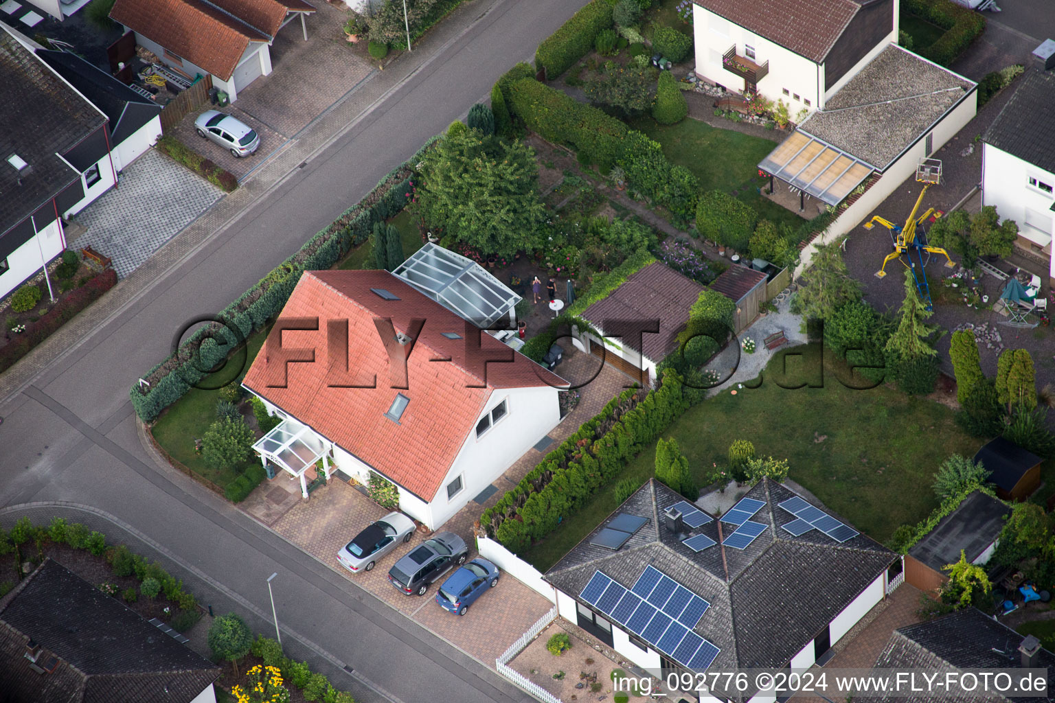 Oblique view of Maxburgstr in the district Billigheim in Billigheim-Ingenheim in the state Rhineland-Palatinate, Germany