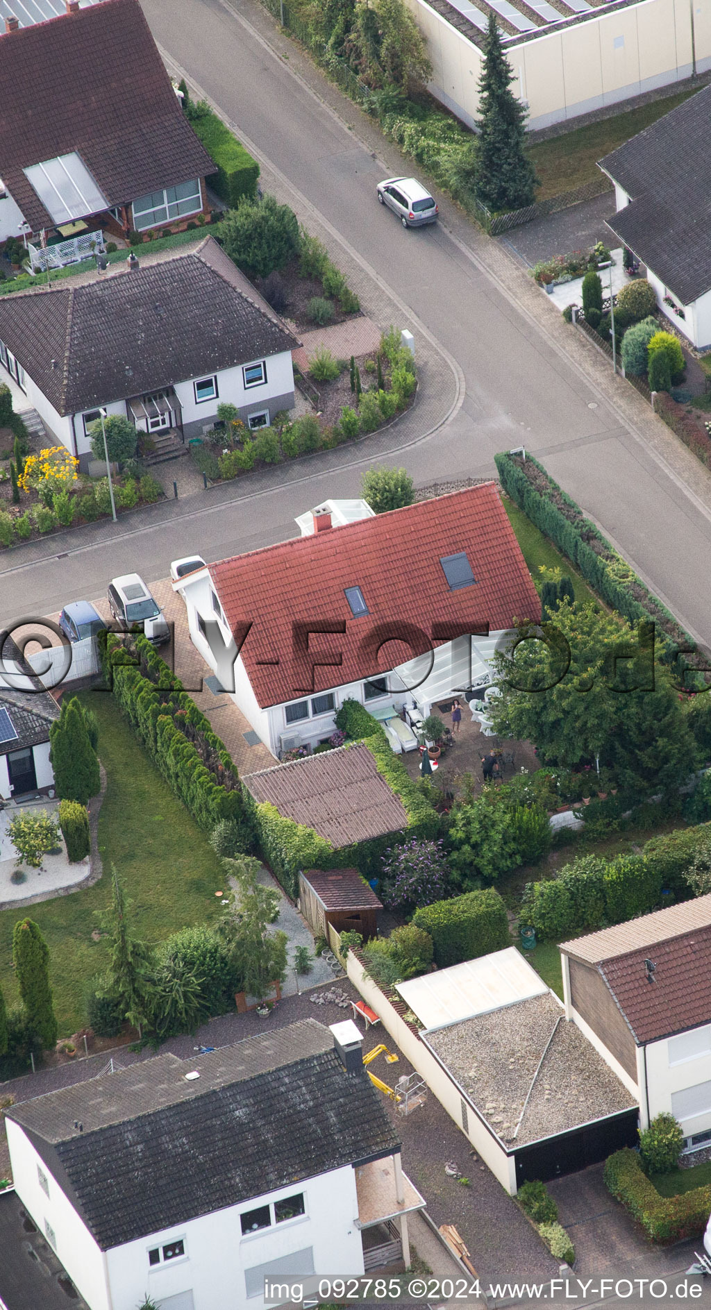 Maxburgstr in the district Billigheim in Billigheim-Ingenheim in the state Rhineland-Palatinate, Germany seen from above