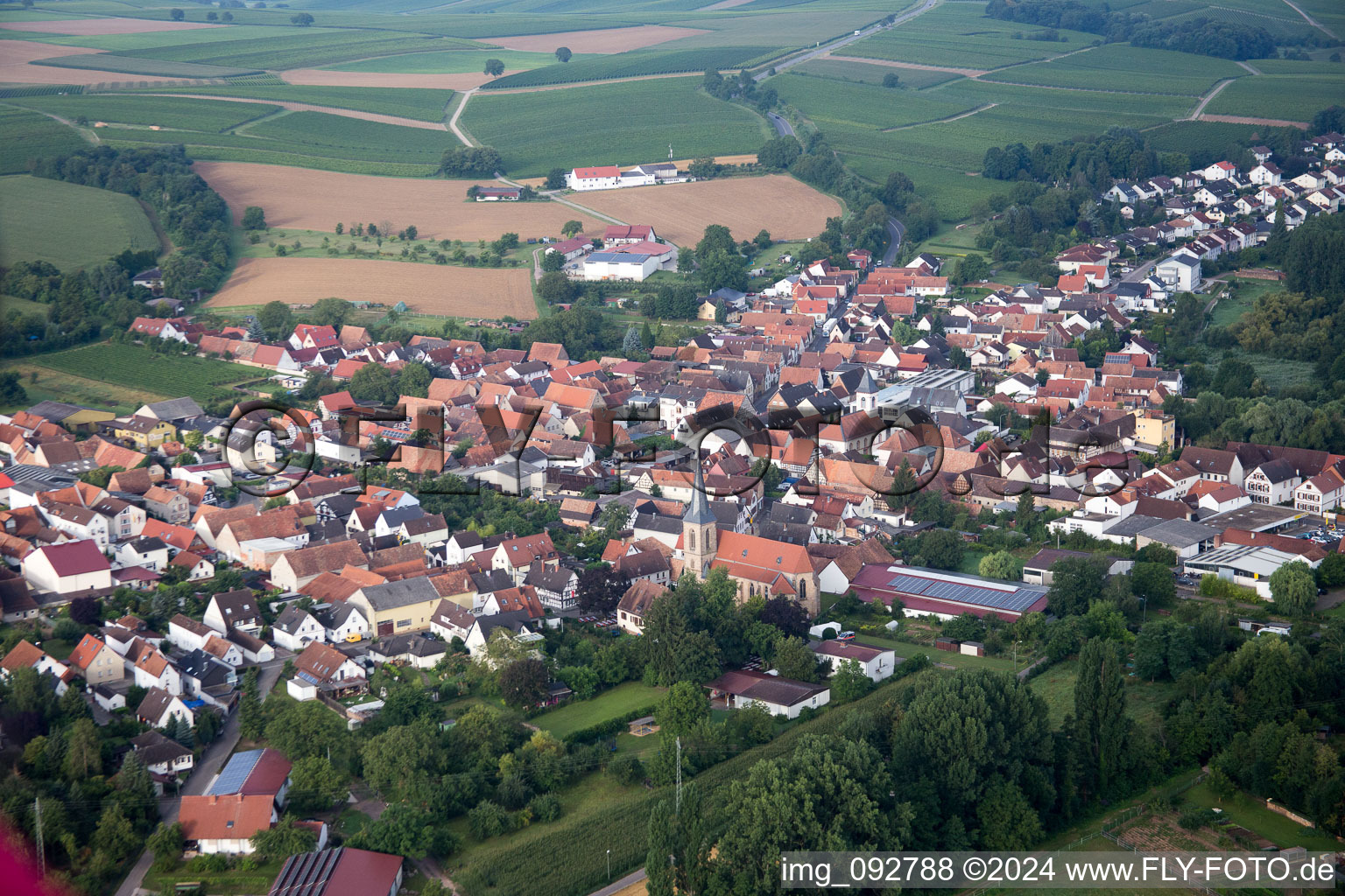 Drone recording of District Ingenheim in Billigheim-Ingenheim in the state Rhineland-Palatinate, Germany