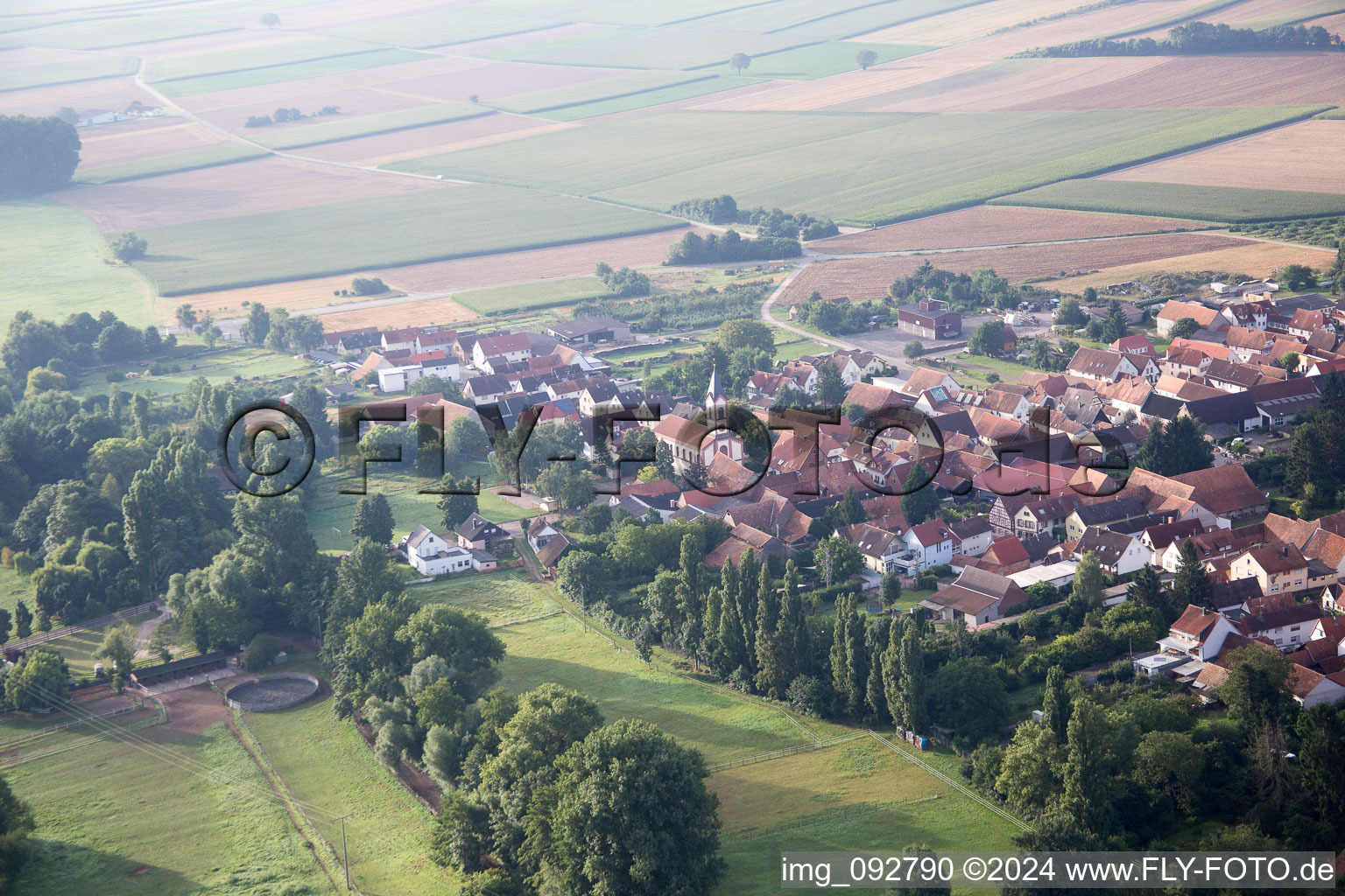 District Mühlhofen in Billigheim-Ingenheim in the state Rhineland-Palatinate, Germany viewn from the air