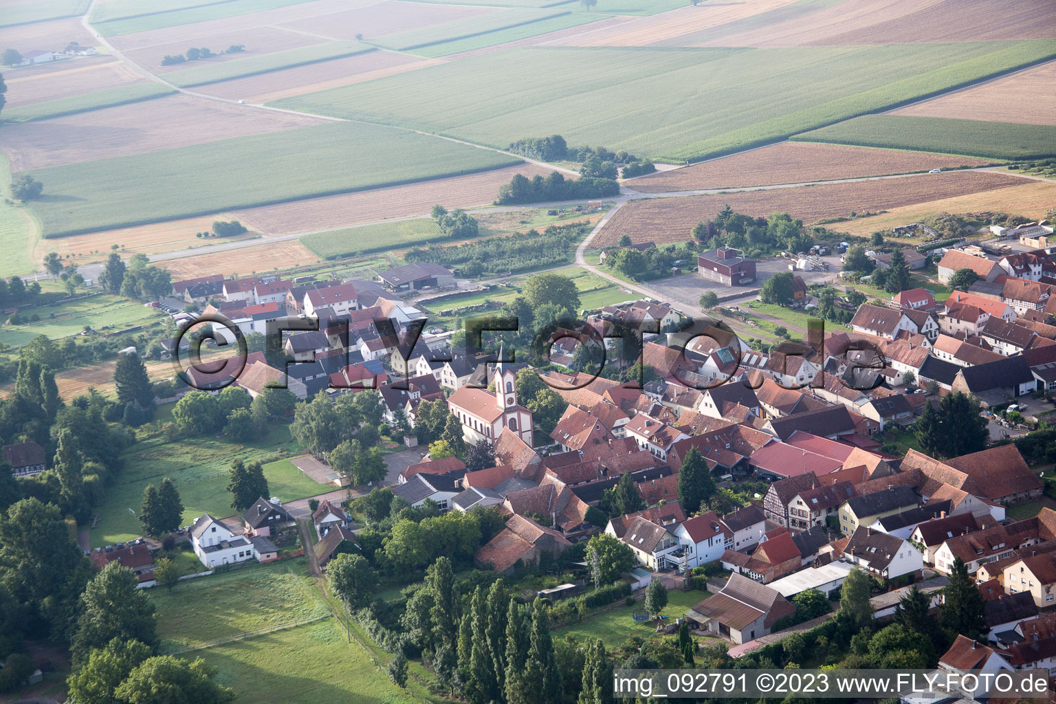 Drone recording of District Mühlhofen in Billigheim-Ingenheim in the state Rhineland-Palatinate, Germany