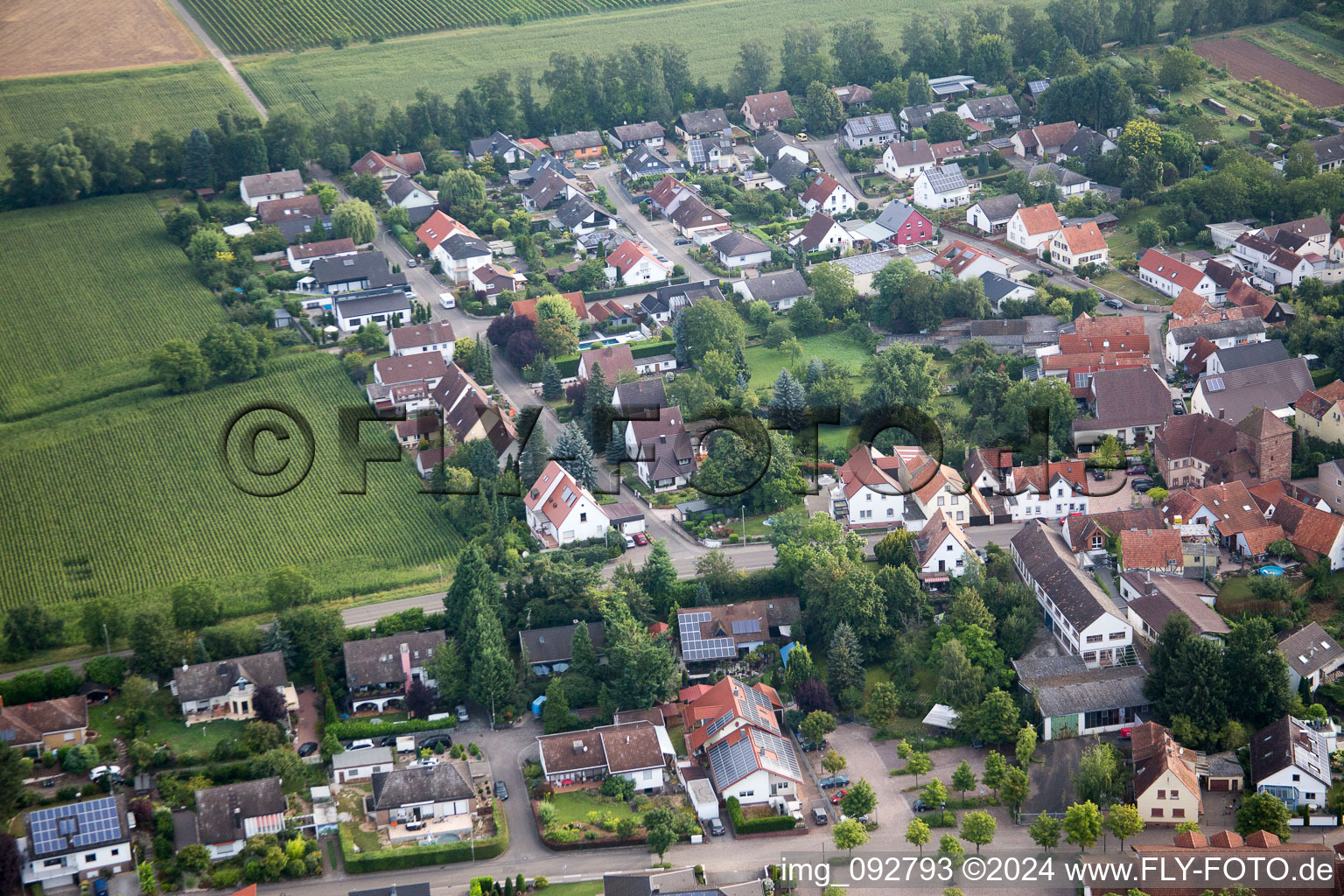 Drone image of District Billigheim in Billigheim-Ingenheim in the state Rhineland-Palatinate, Germany