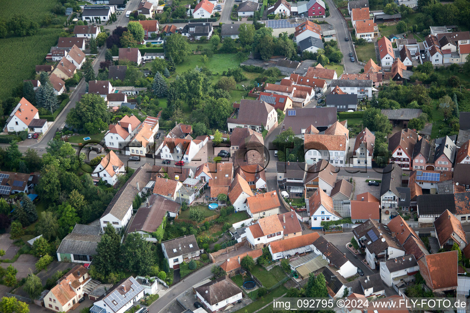 District Billigheim in Billigheim-Ingenheim in the state Rhineland-Palatinate, Germany from a drone