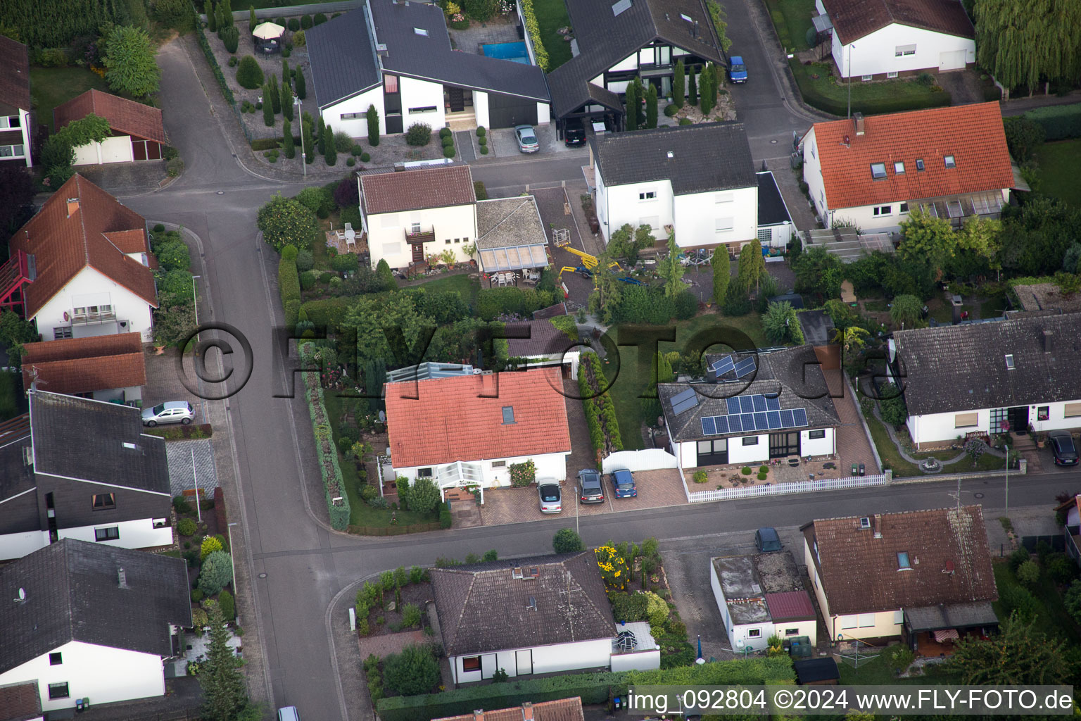 Maxburgstr in the district Billigheim in Billigheim-Ingenheim in the state Rhineland-Palatinate, Germany viewn from the air