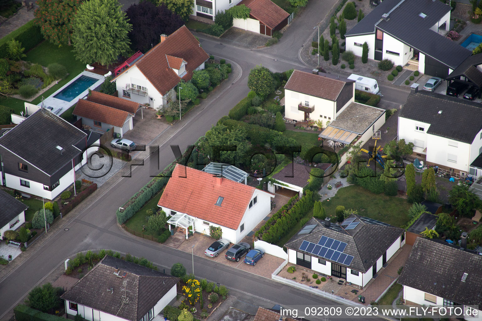 Drone recording of Maxburgstr in the district Billigheim in Billigheim-Ingenheim in the state Rhineland-Palatinate, Germany