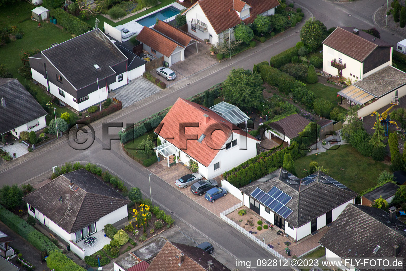 Drone image of Maxburgstr in the district Billigheim in Billigheim-Ingenheim in the state Rhineland-Palatinate, Germany