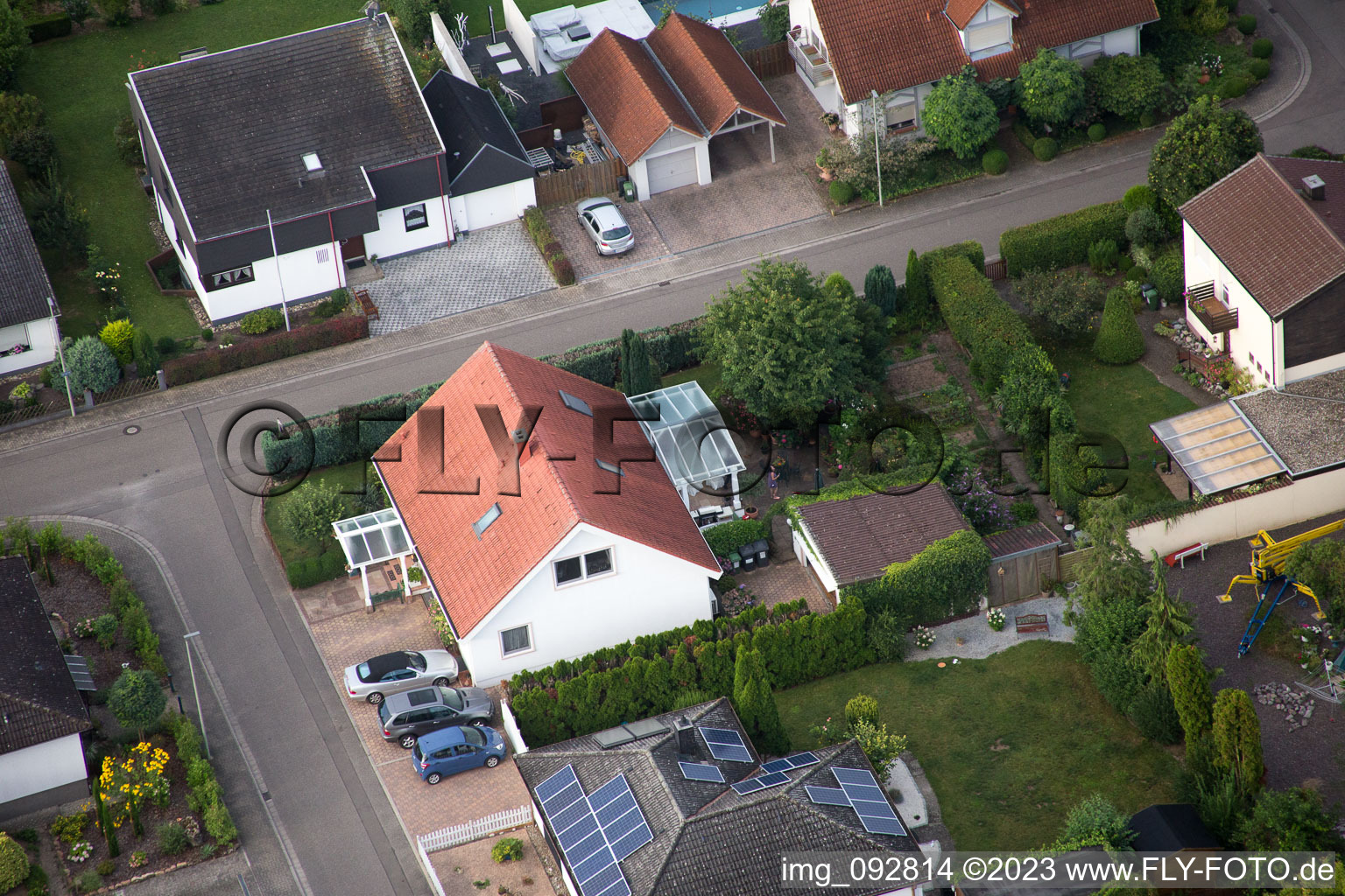 Maxburgstr in the district Billigheim in Billigheim-Ingenheim in the state Rhineland-Palatinate, Germany from a drone