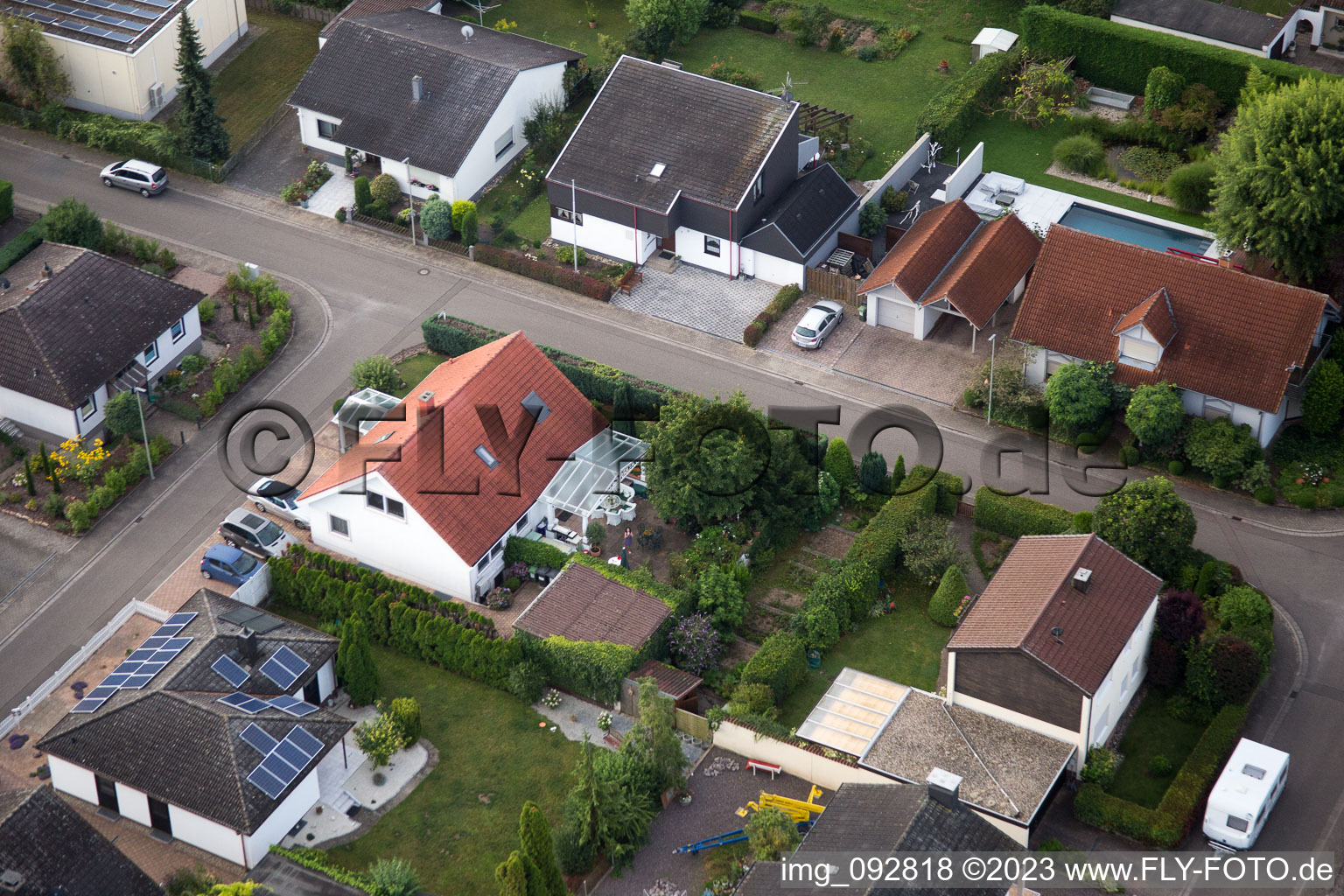 Aerial photograpy of Maxburgstr in the district Billigheim in Billigheim-Ingenheim in the state Rhineland-Palatinate, Germany