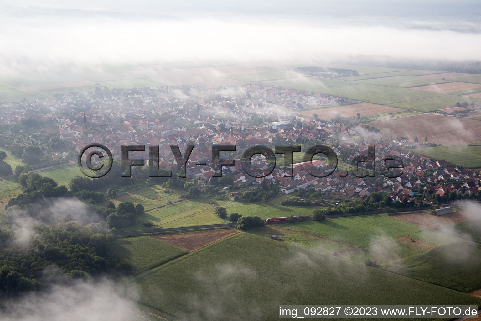 From northwest in Steinweiler in the state Rhineland-Palatinate, Germany out of the air