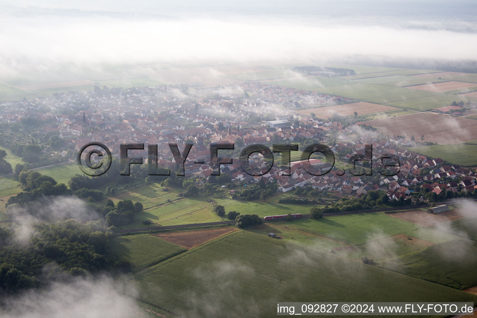 From the northwest in Steinweiler in the state Rhineland-Palatinate, Germany out of the air