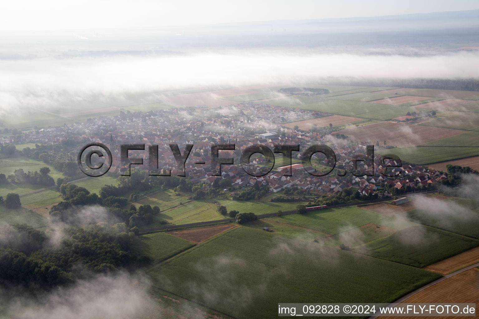 From the northwest in Steinweiler in the state Rhineland-Palatinate, Germany seen from above