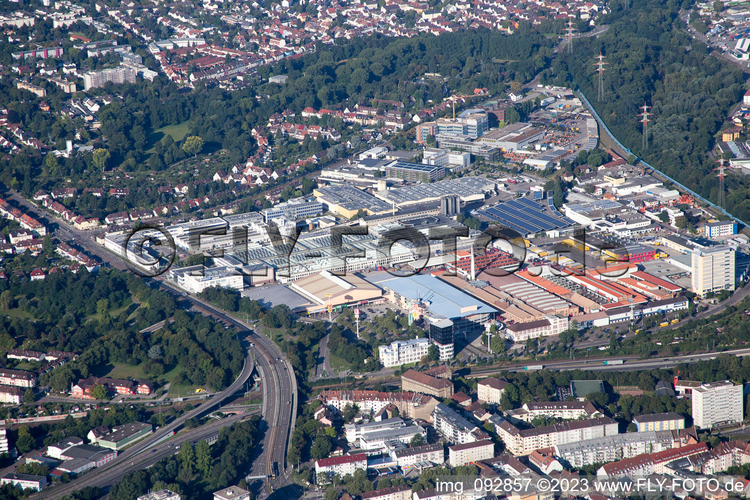 Aerial photograpy of District Grünwinkel in Karlsruhe in the state Baden-Wuerttemberg, Germany