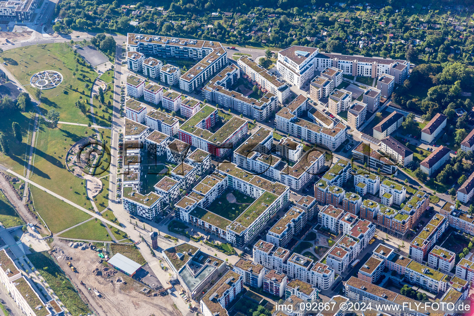 Aerial photograpy of City Park in the district Südstadt in Karlsruhe in the state Baden-Wuerttemberg, Germany