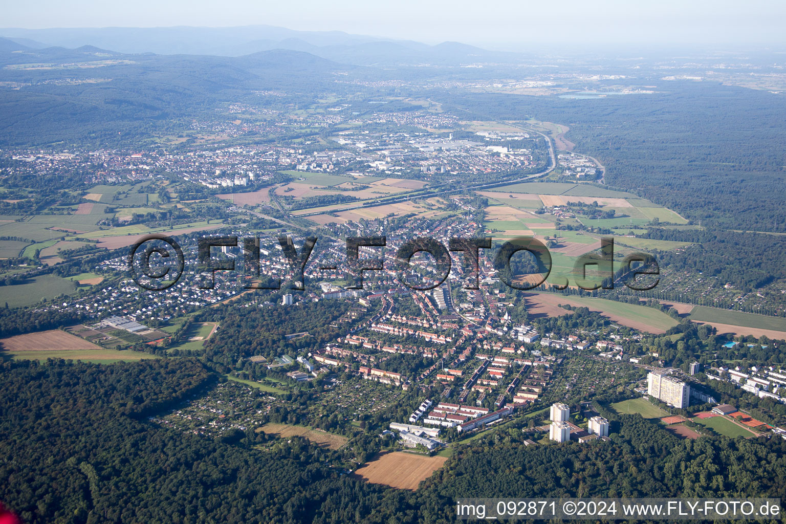 Aerial view of District Rüppurr in Karlsruhe in the state Baden-Wuerttemberg, Germany