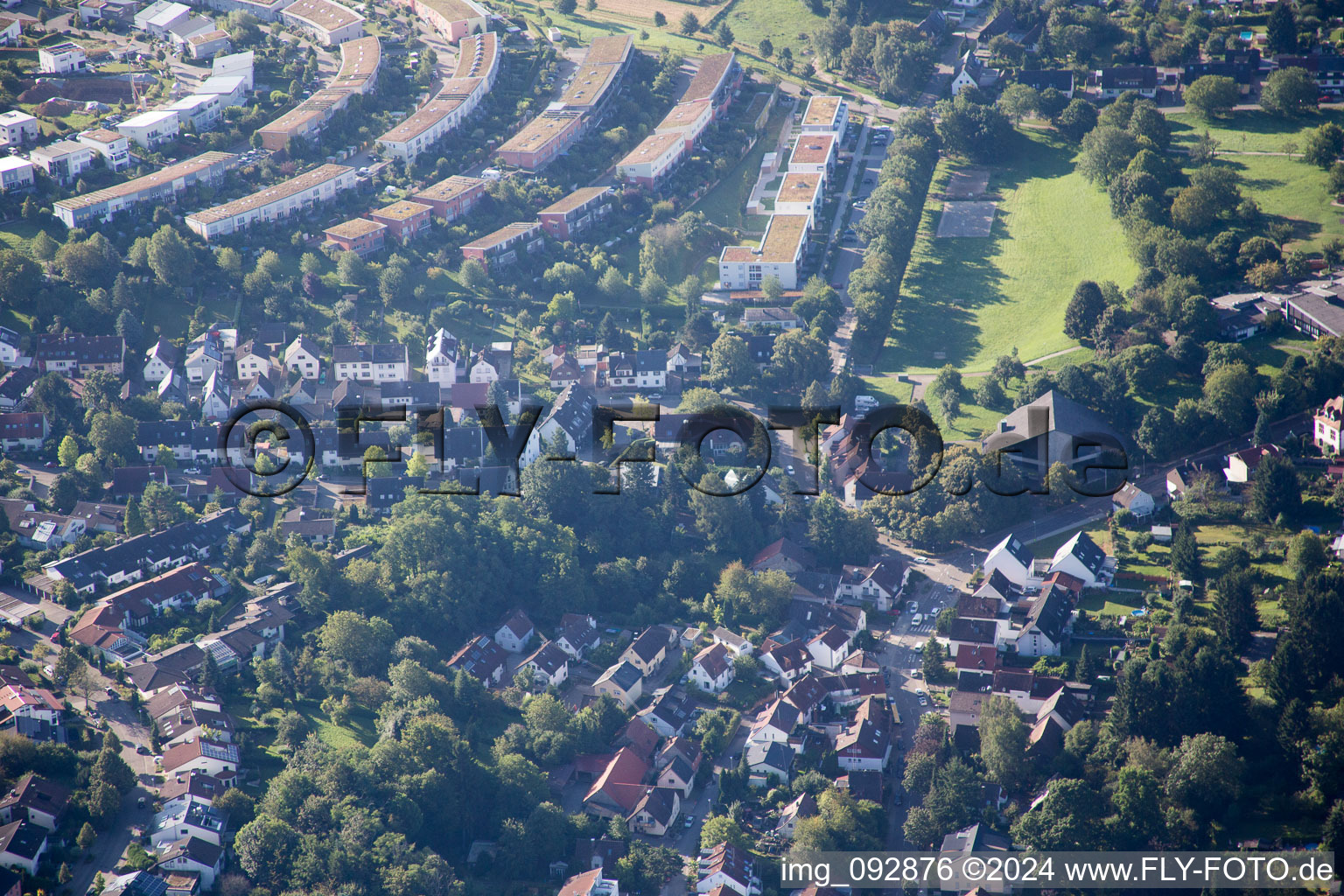 District Hohenwettersbach in Karlsruhe in the state Baden-Wuerttemberg, Germany seen from above