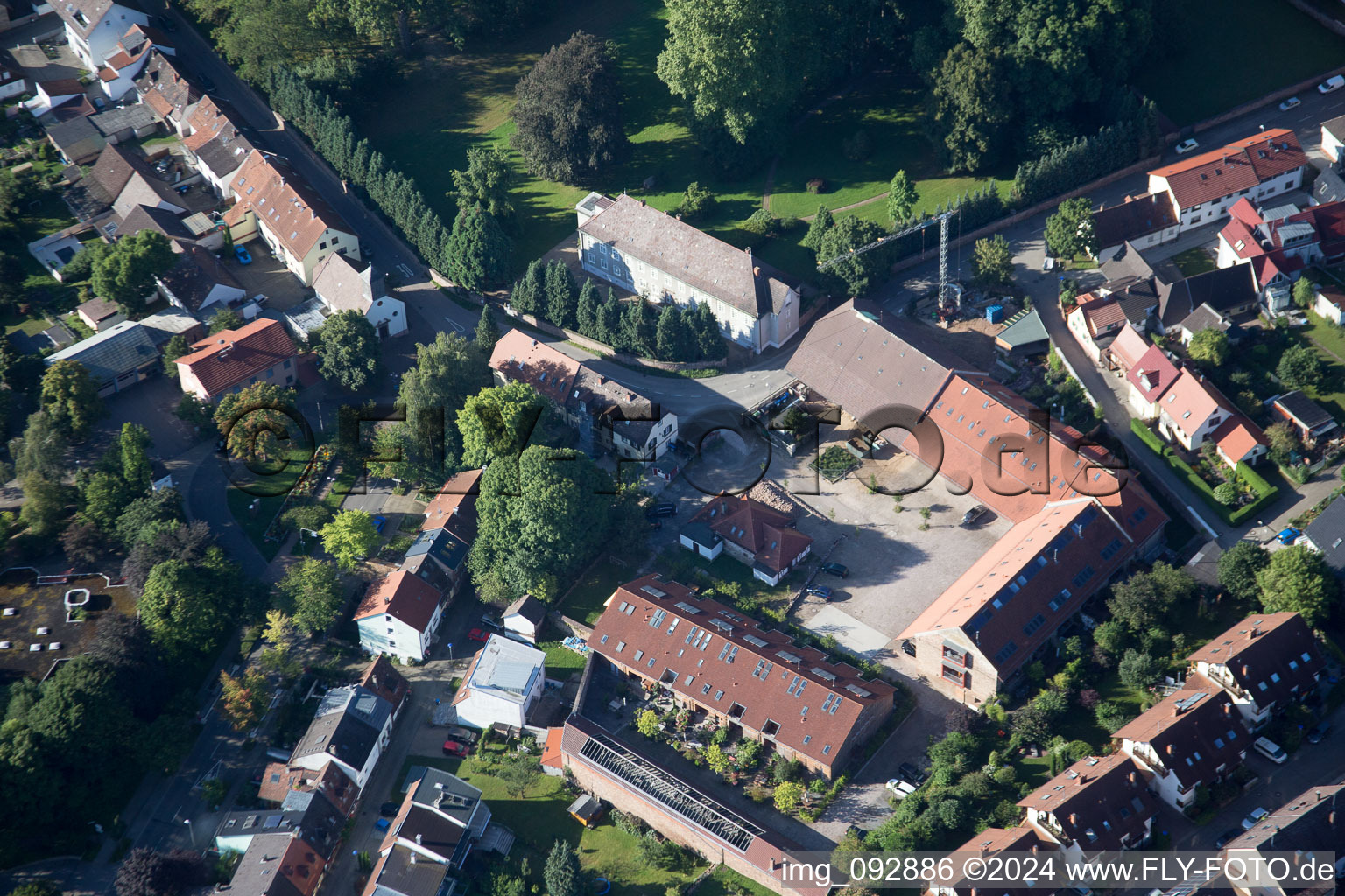 Drone recording of District Hohenwettersbach in Karlsruhe in the state Baden-Wuerttemberg, Germany