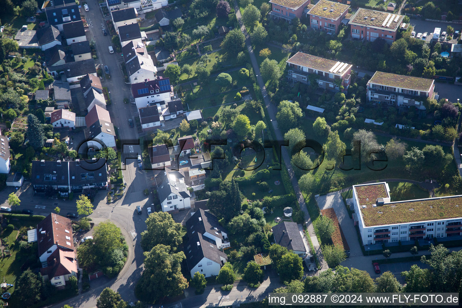 Drone image of District Hohenwettersbach in Karlsruhe in the state Baden-Wuerttemberg, Germany