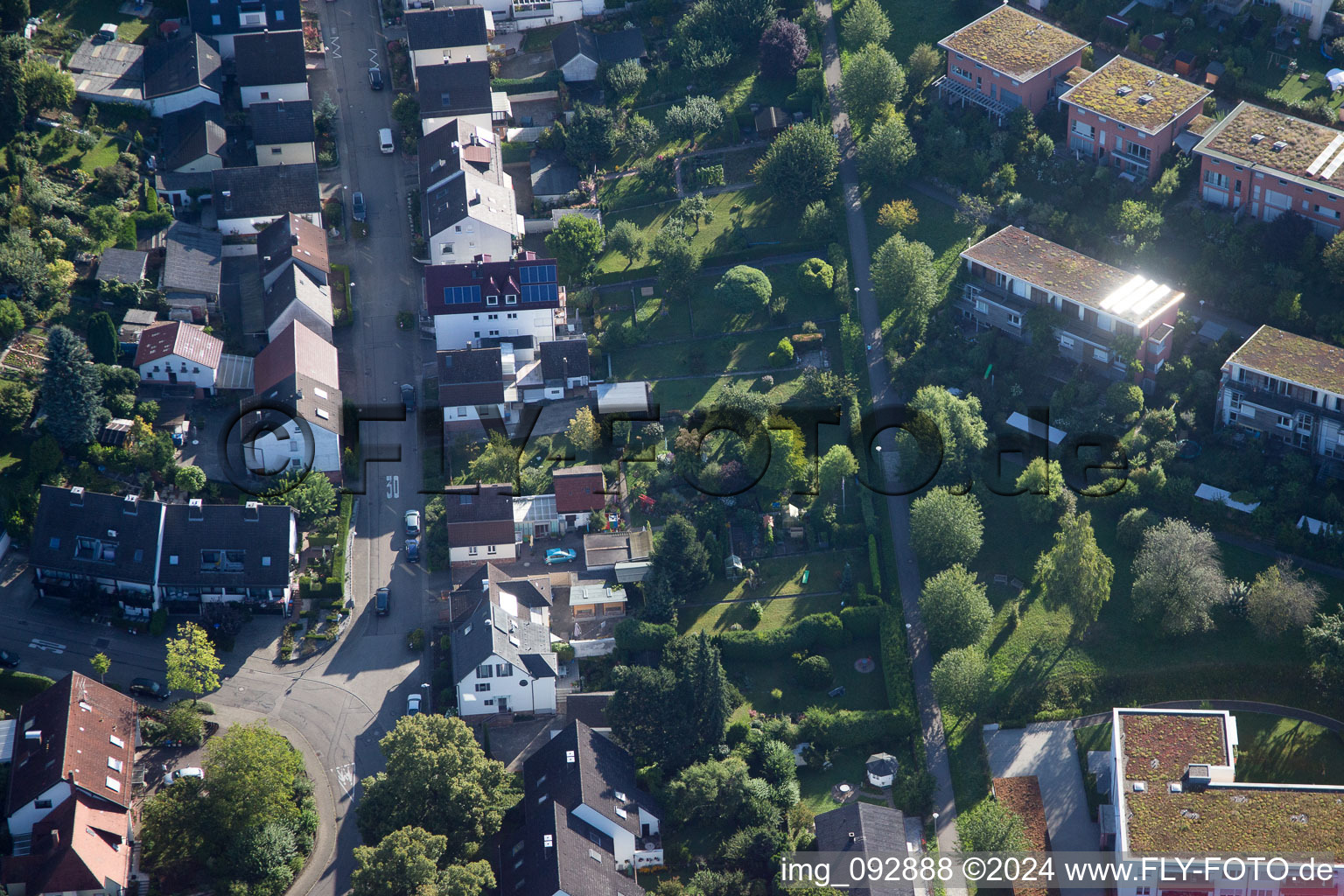 District Hohenwettersbach in Karlsruhe in the state Baden-Wuerttemberg, Germany from the drone perspective