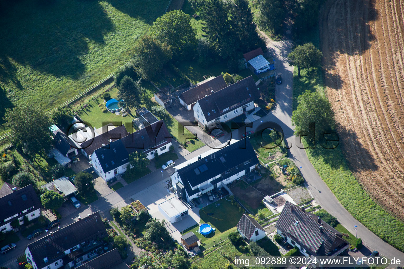 District Hohenwettersbach in Karlsruhe in the state Baden-Wuerttemberg, Germany from a drone