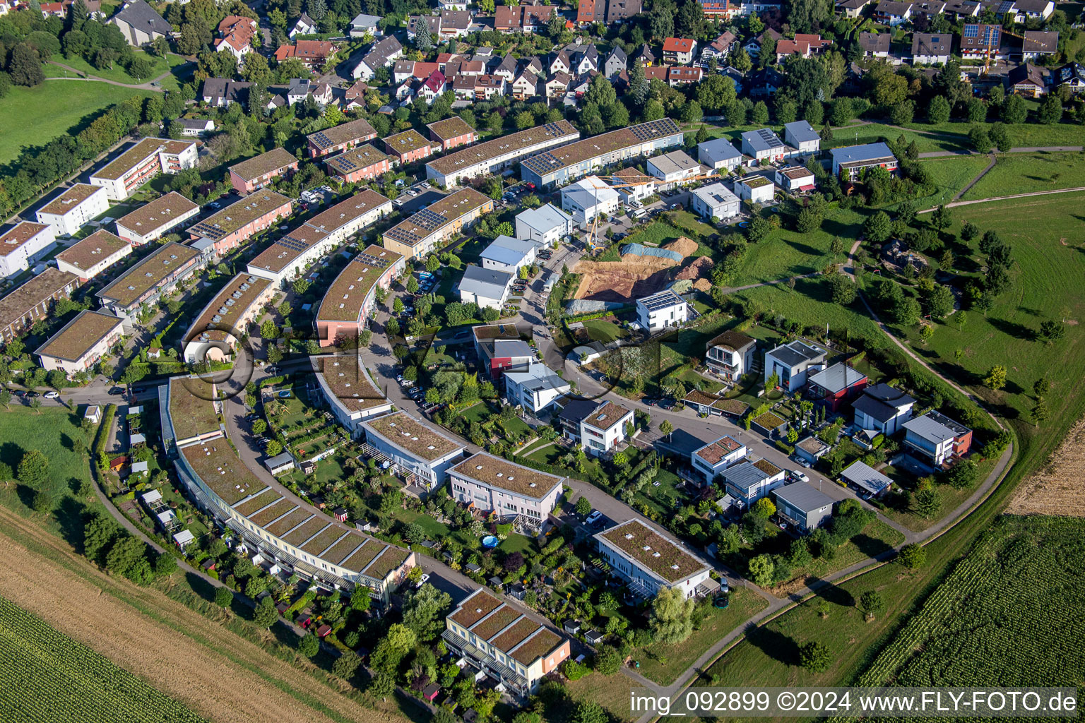 Single-family residential area of settlement Fuenfzig Morgen in Hohenwettersbach in the state Baden-Wurttemberg, Germany