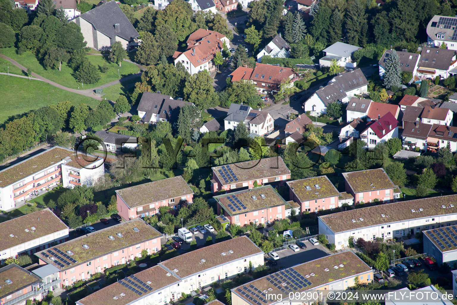 Aerial view of District Hohenwettersbach in Karlsruhe in the state Baden-Wuerttemberg, Germany