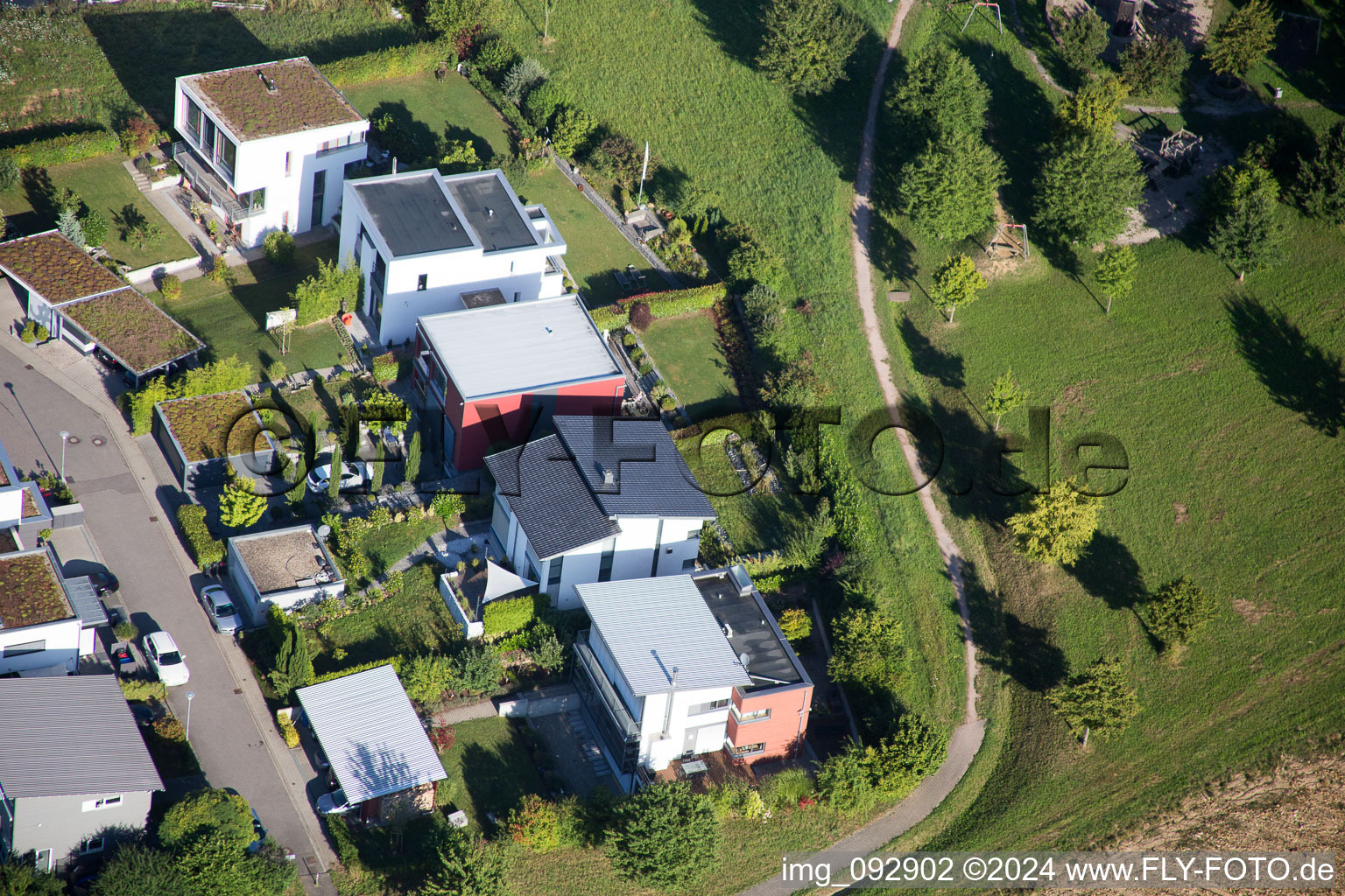 Aerial photograpy of District Hohenwettersbach in Karlsruhe in the state Baden-Wuerttemberg, Germany