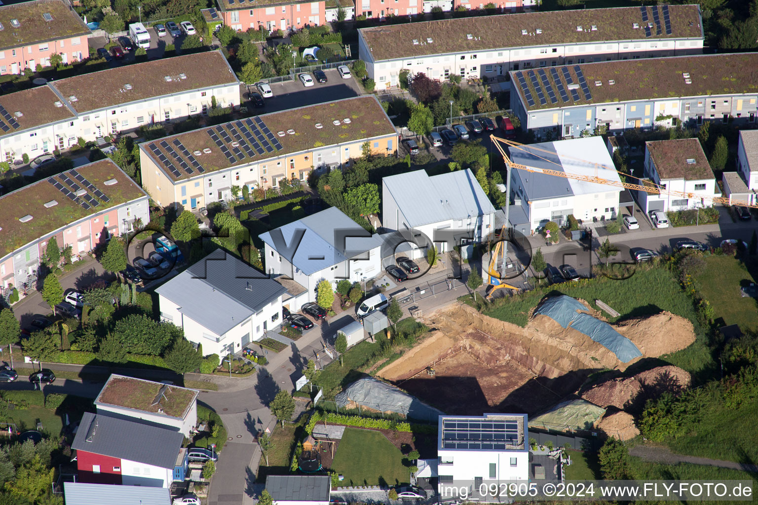 Oblique view of District Hohenwettersbach in Karlsruhe in the state Baden-Wuerttemberg, Germany