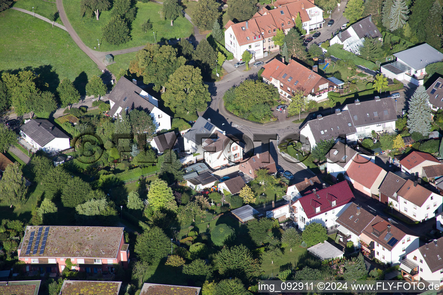 District Hohenwettersbach in Karlsruhe in the state Baden-Wuerttemberg, Germany from the plane