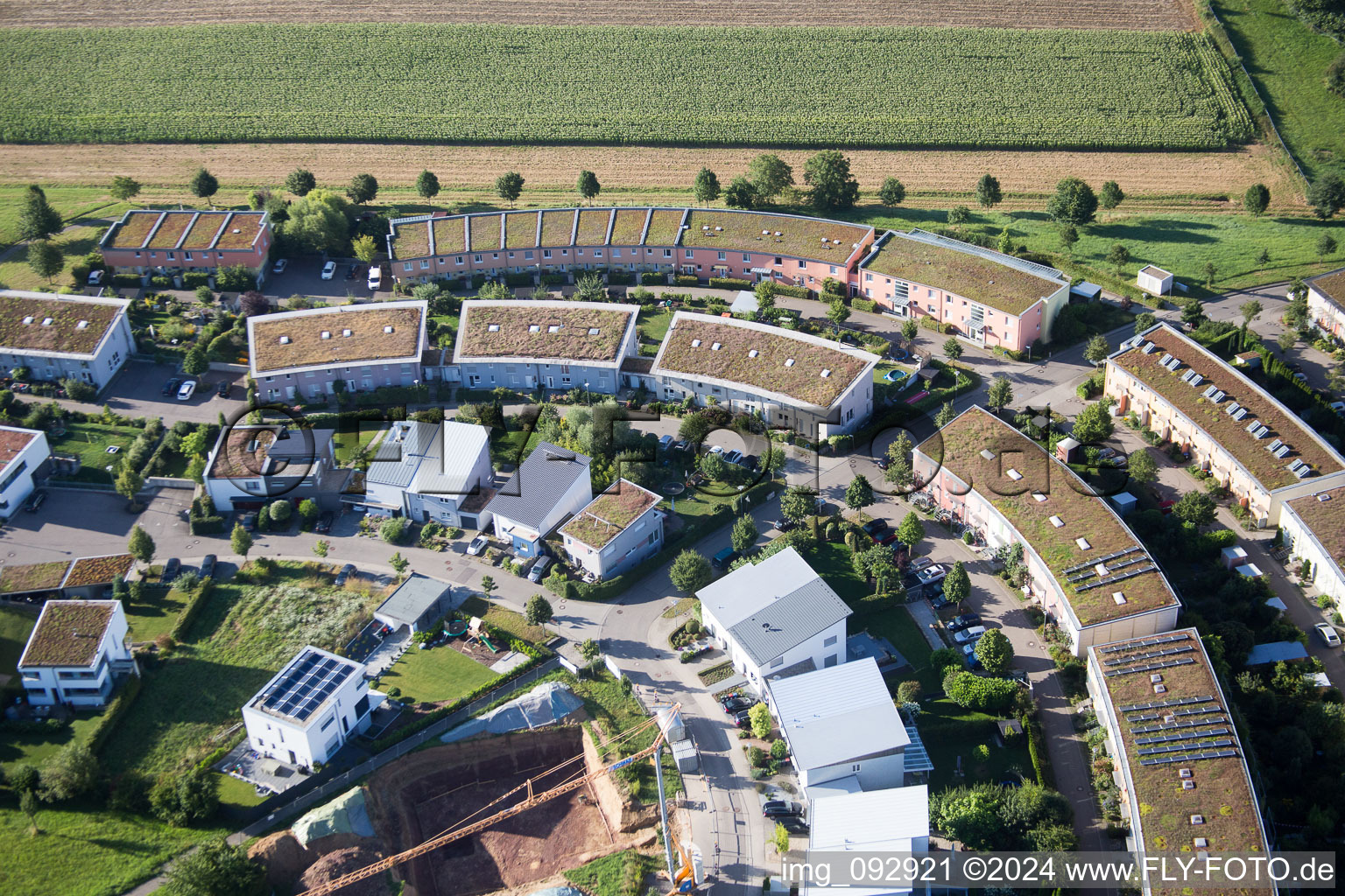 District Hohenwettersbach in Karlsruhe in the state Baden-Wuerttemberg, Germany viewn from the air