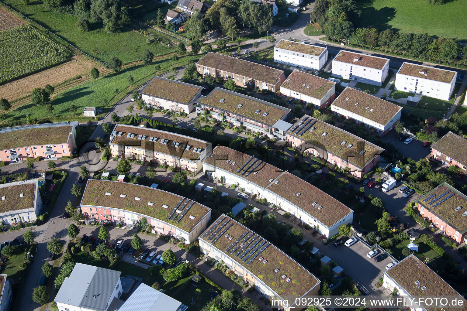 Drone recording of District Hohenwettersbach in Karlsruhe in the state Baden-Wuerttemberg, Germany