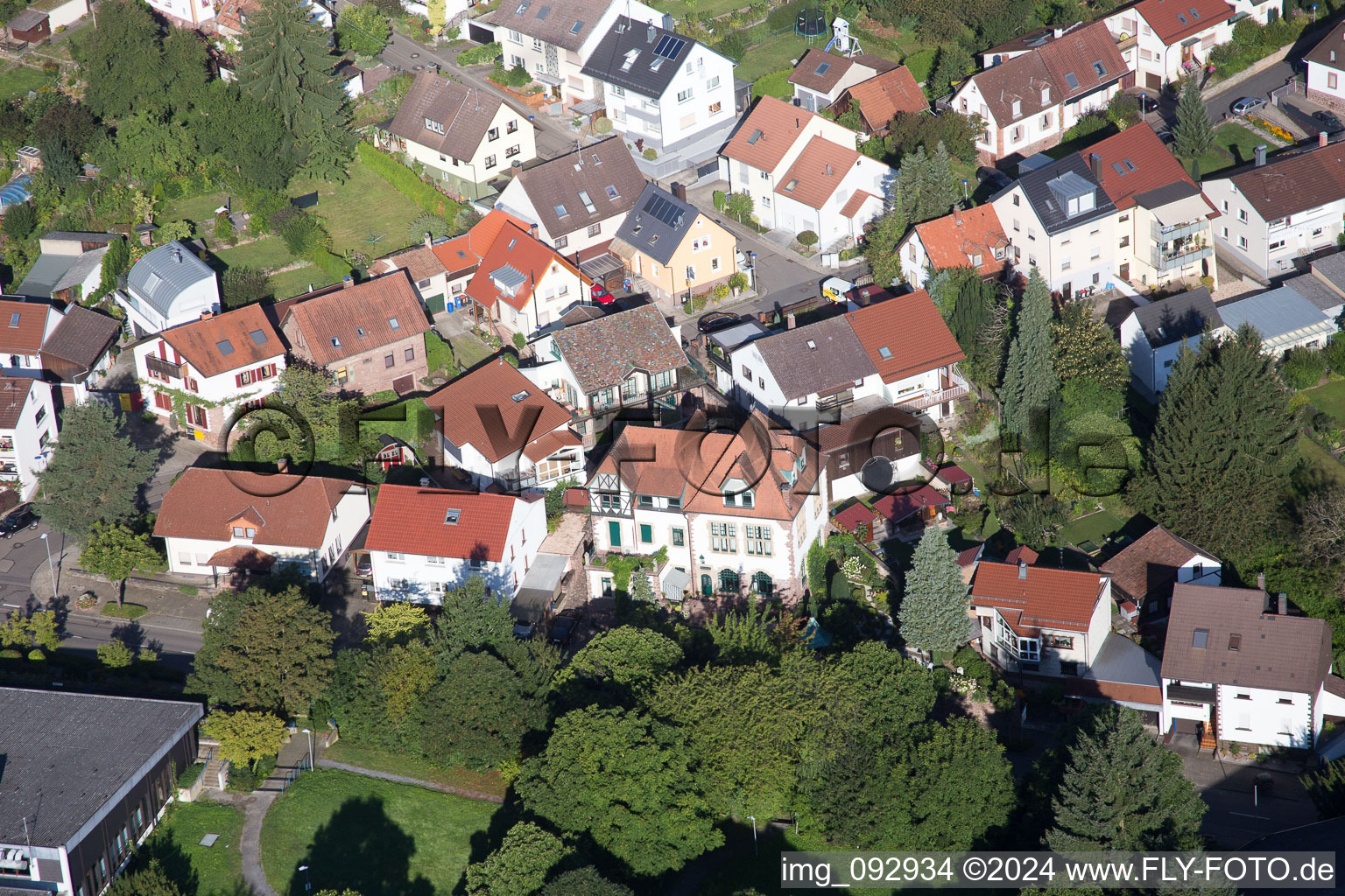 District Hohenwettersbach in Karlsruhe in the state Baden-Wuerttemberg, Germany from the drone perspective