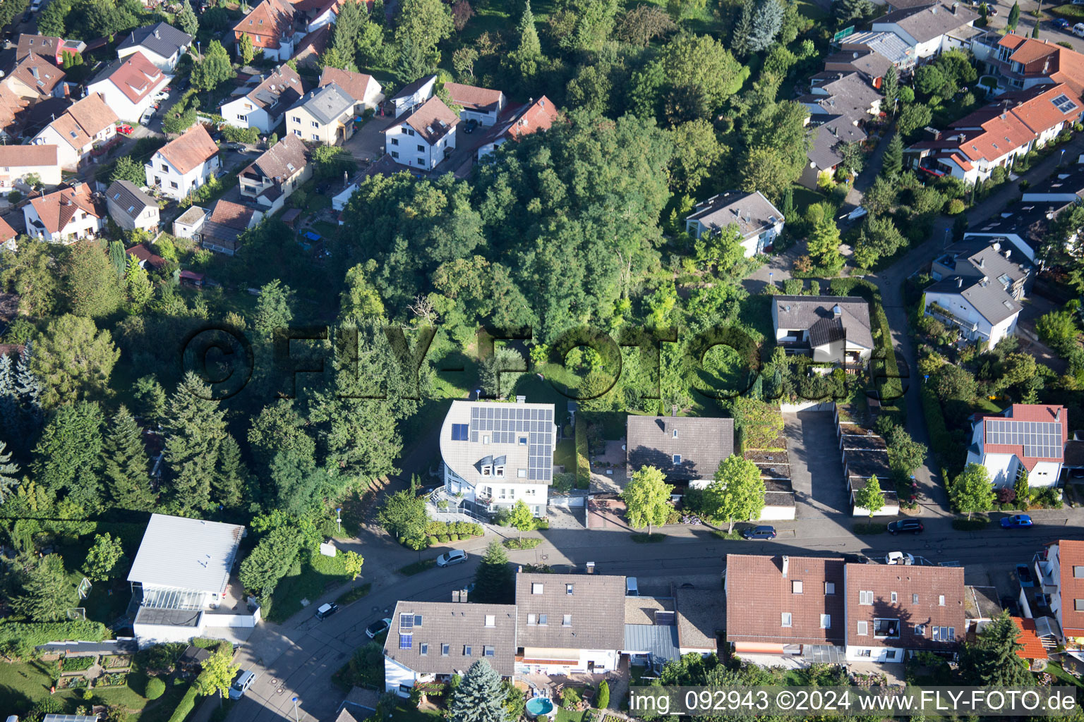 Aerial view of District Hohenwettersbach in Karlsruhe in the state Baden-Wuerttemberg, Germany